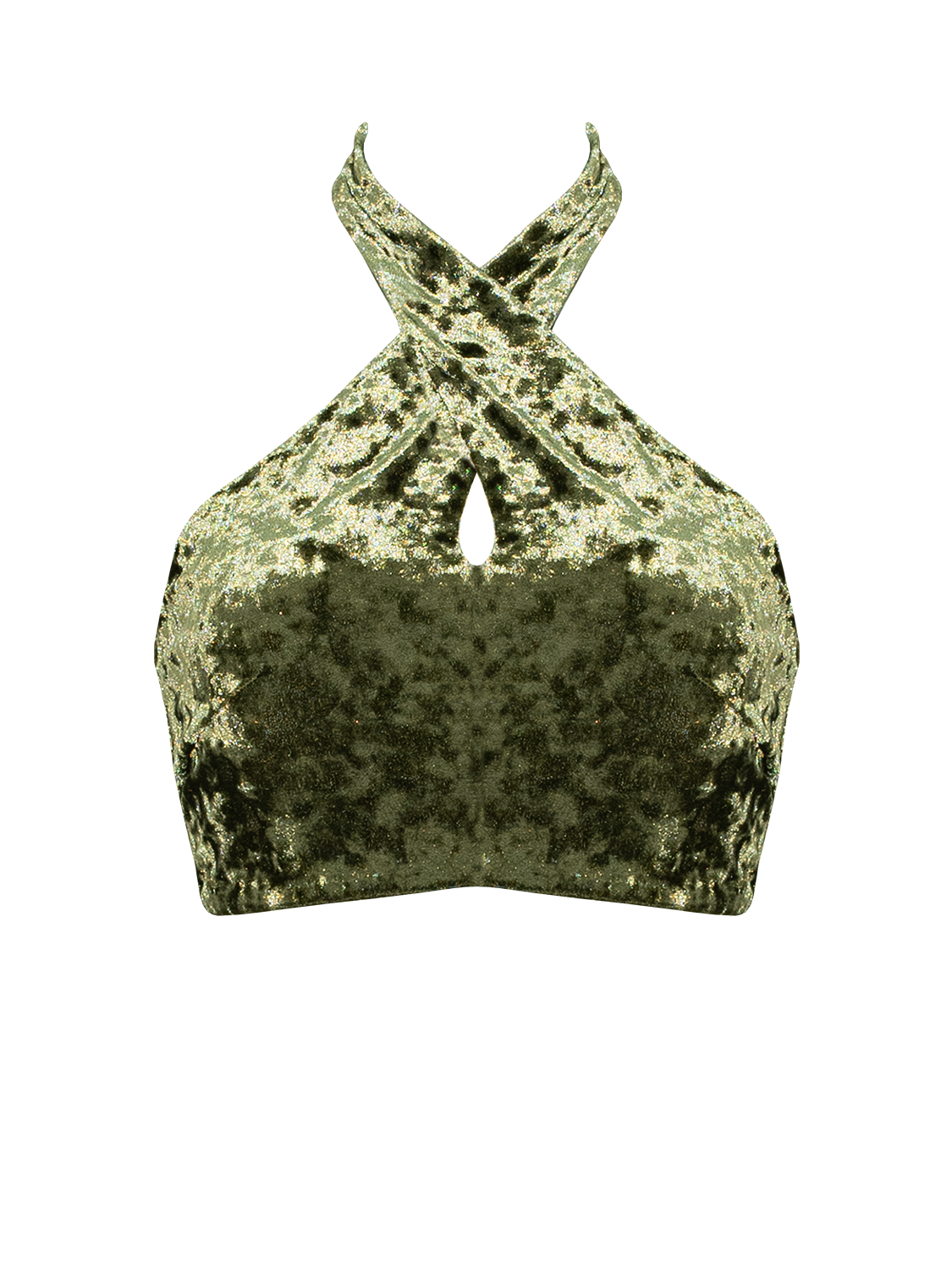 珊・蝕 ~ 交叉繞脖泳裝上衣 - 橄欖石