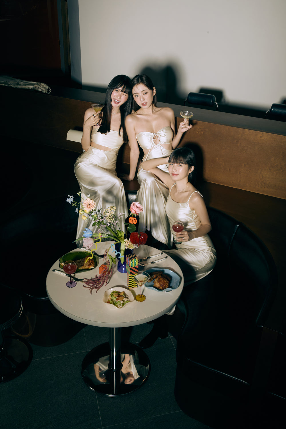 Second Skin | Satiny - Strapless Cut-off Maxi Dress - Pearl White