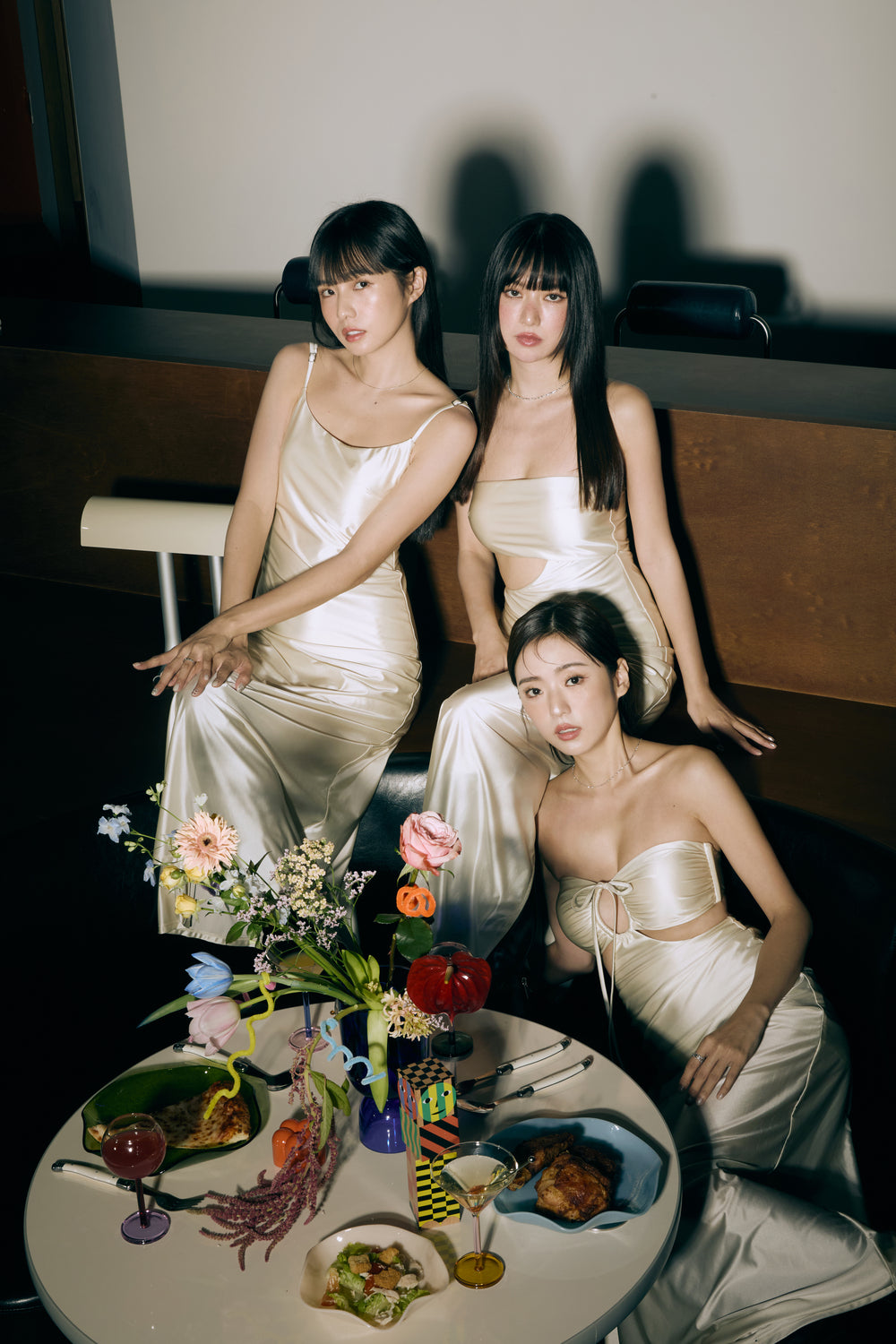 Second Skin | Satiny - Strapless Cut-off Maxi Dress - Pearl White