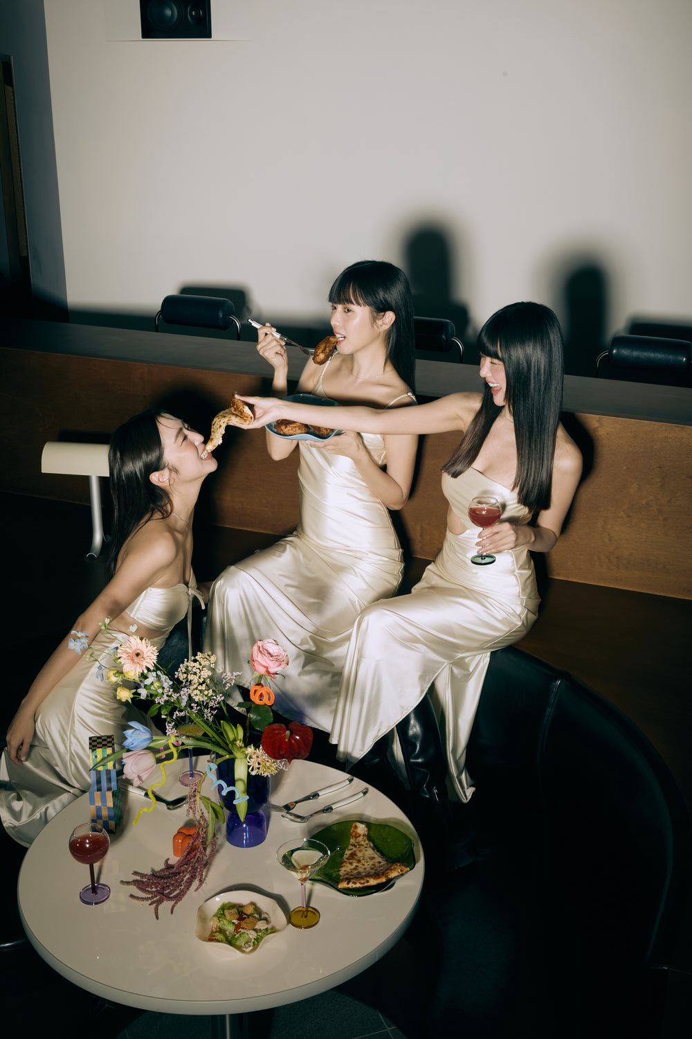 Second Skin | Satiny - Strapless Cut-off Maxi Dress - Pearl White