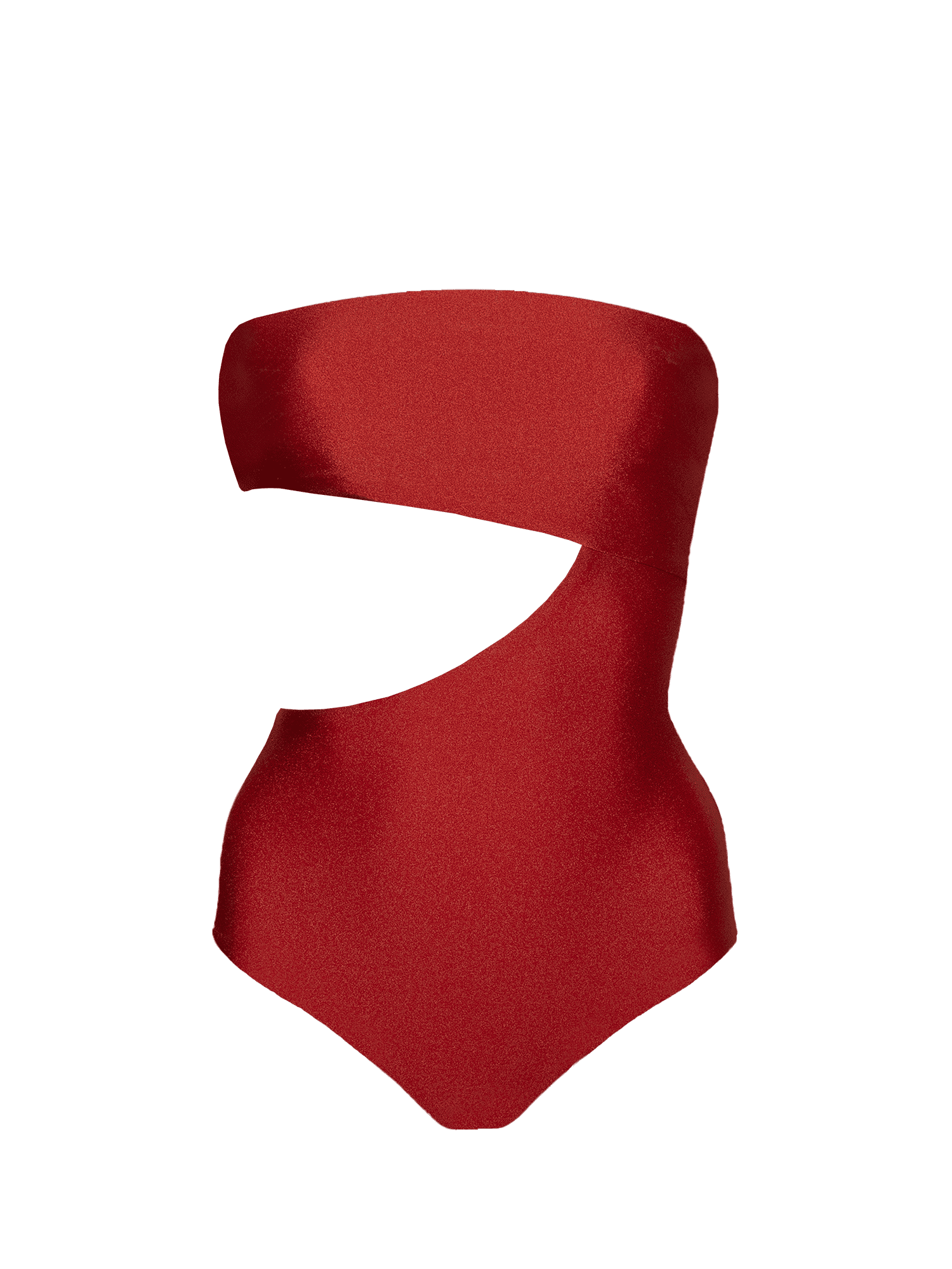 複膚/珠光 ~ 平口挖洞連身泳衣 - 榴石紅