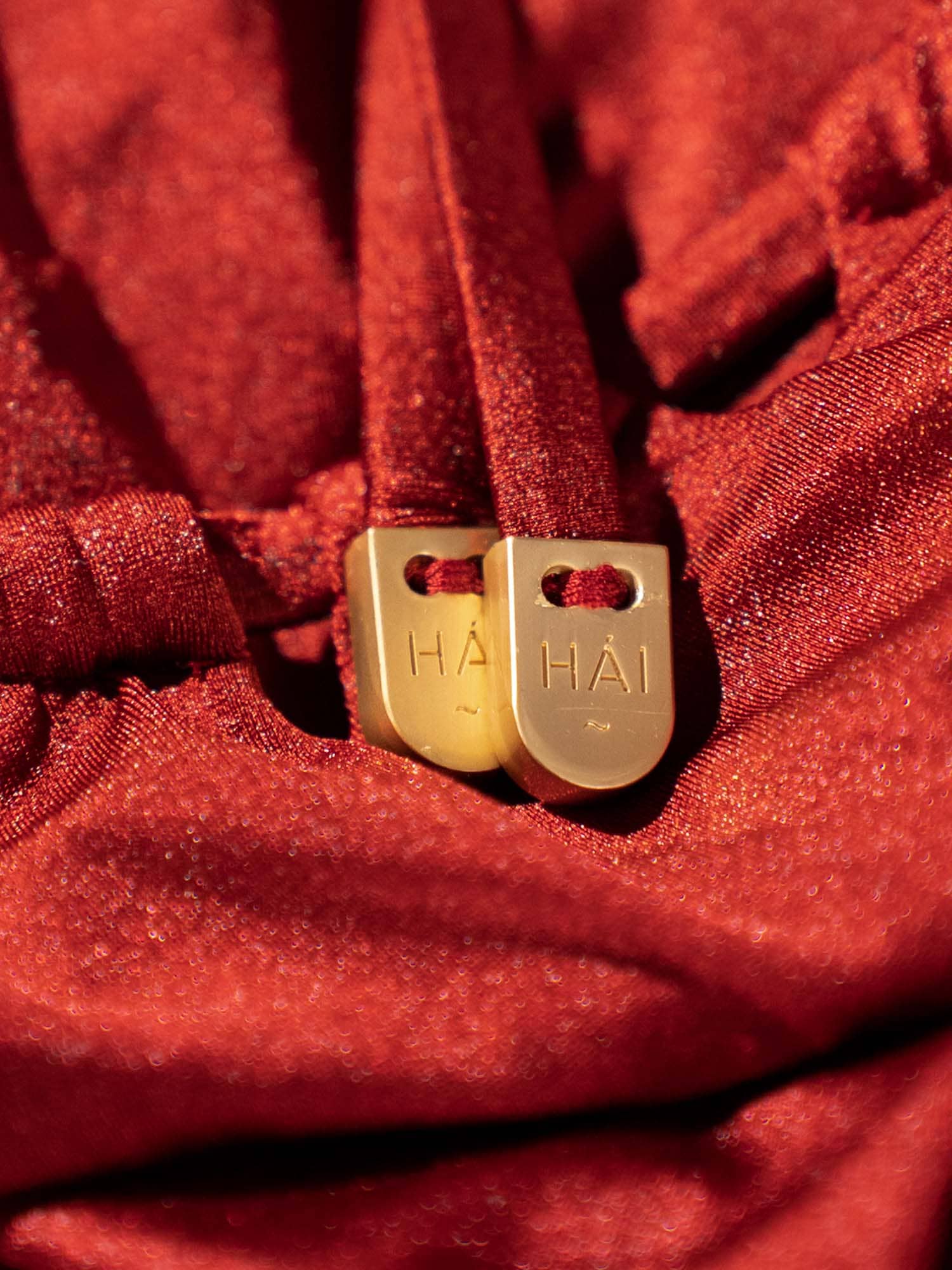 複膚/珠光 ~ 好萊塢深V露背泳裝 - 榴石紅