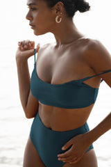 複膚/珠光 - 經典高腰泳褲 - 碧璽青