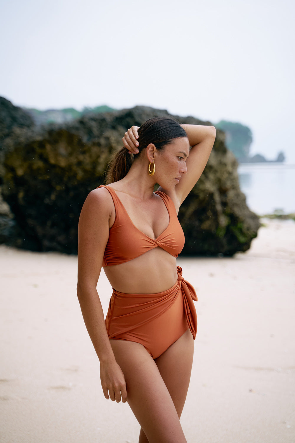 Second Skin Shimmer | Twist front Bikini Top ~ Peruvian Amber