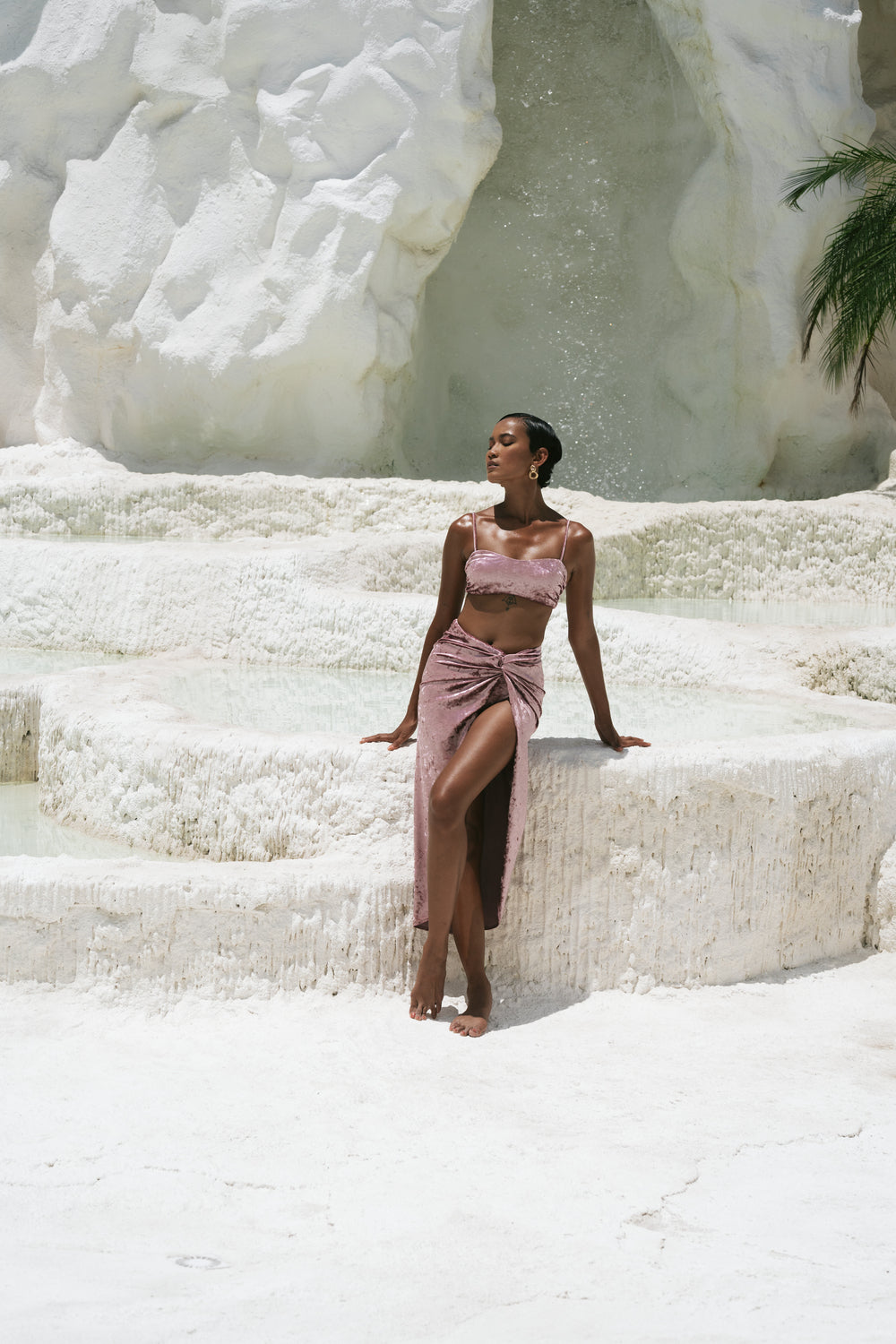 Coral Mirage | Spaghetti Strap Bandeau Bikini Top ~ Velvet Pink