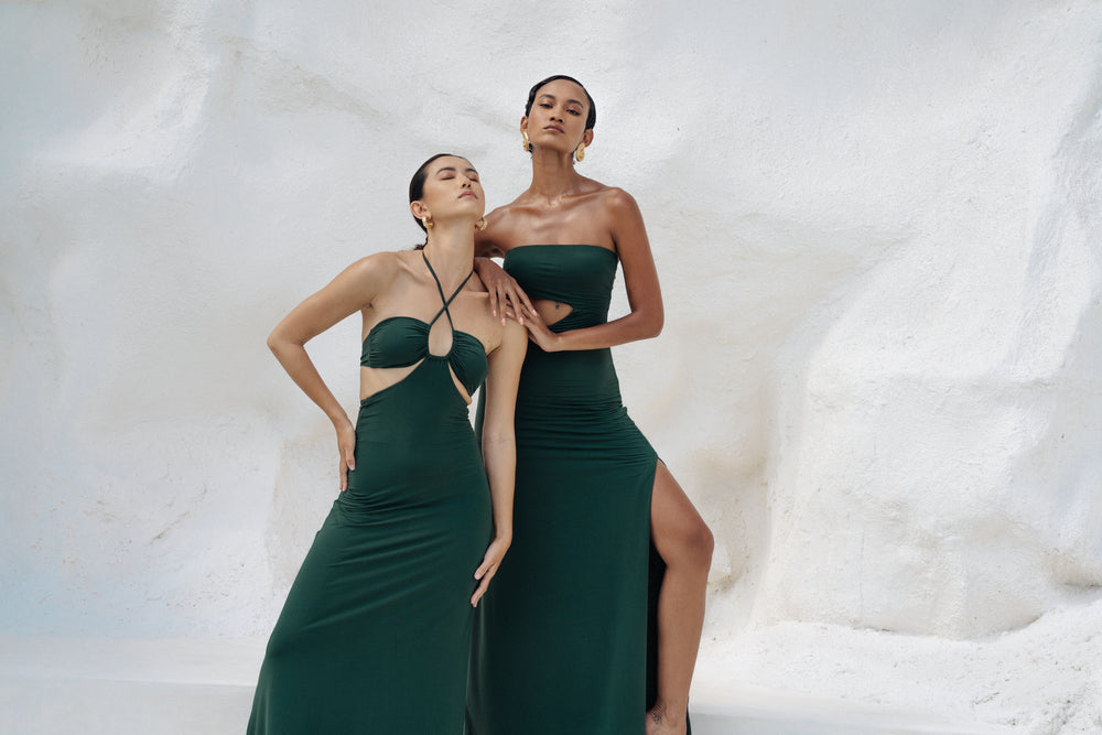 The Eco Edit ~ Strapless Cut-off Maxi Dress - Jungle Green