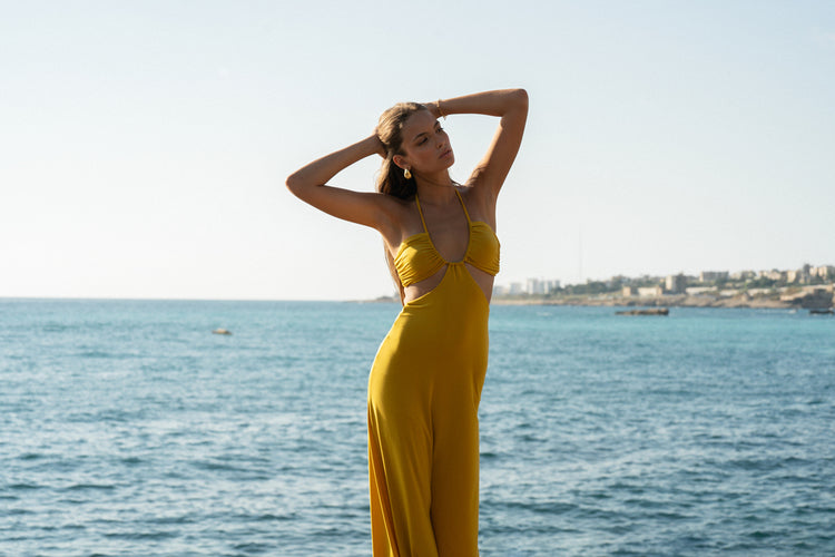 The Eco Edit ~ The Island Halter Maxi Dress - Bonn Yellow