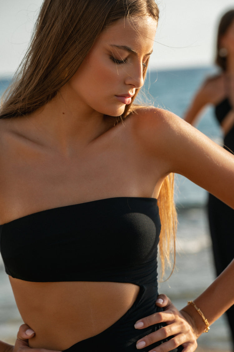 The Eco Edit | Strapless Cut-off Maxi Dress - Onyx Black
