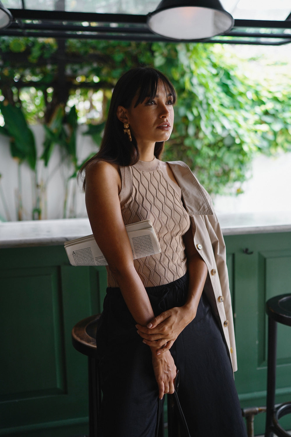 水波紋削肩連體衣