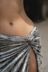 Coral Mirage ~ Twisted High-Slit Skirt - Velvet Silver