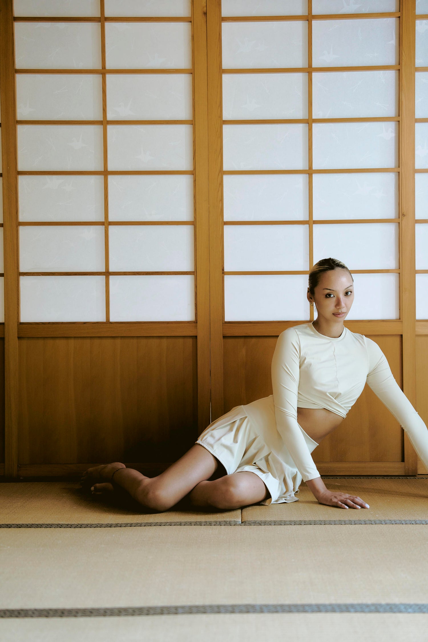 泉肌 | 百褶設計泳裝褲裙 - 暖泉米