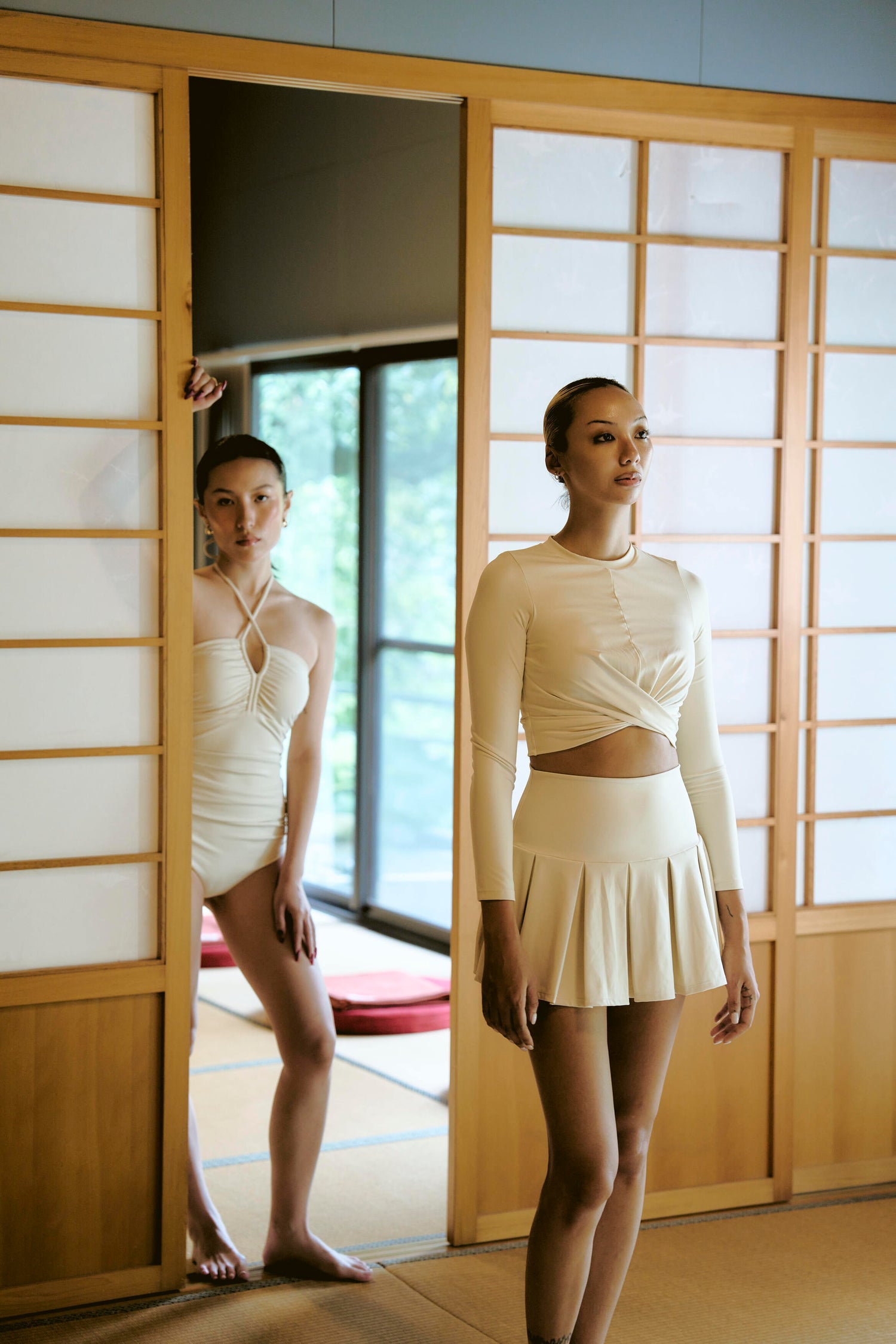 泉肌 | 百褶設計泳裝褲裙 - 暖泉米