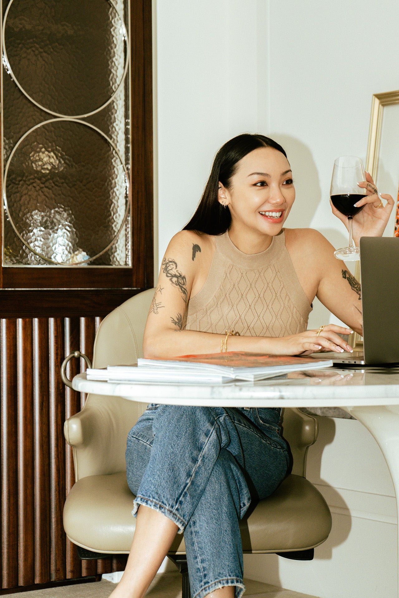 水波紋削肩連體衣