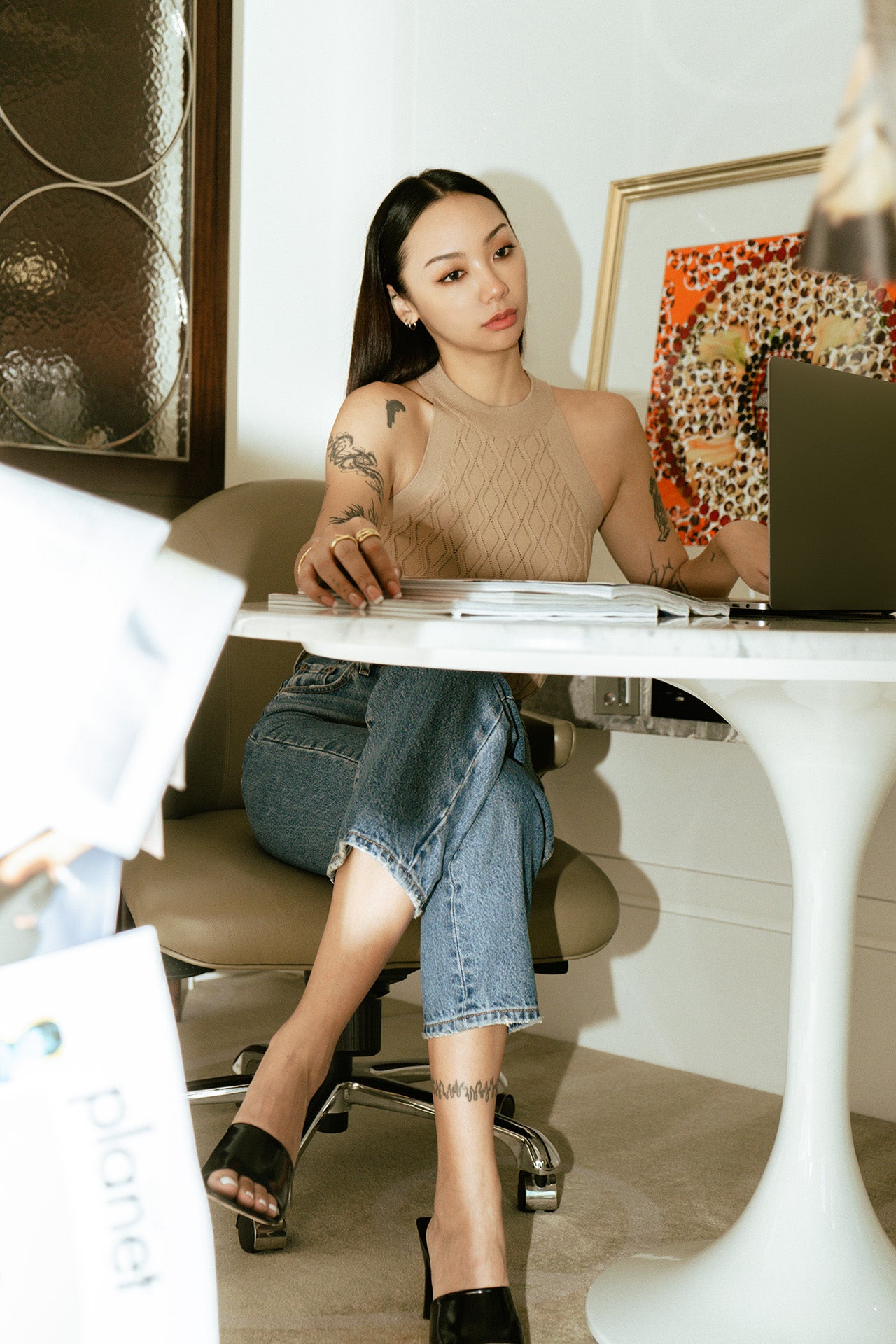 水波紋削肩連體衣