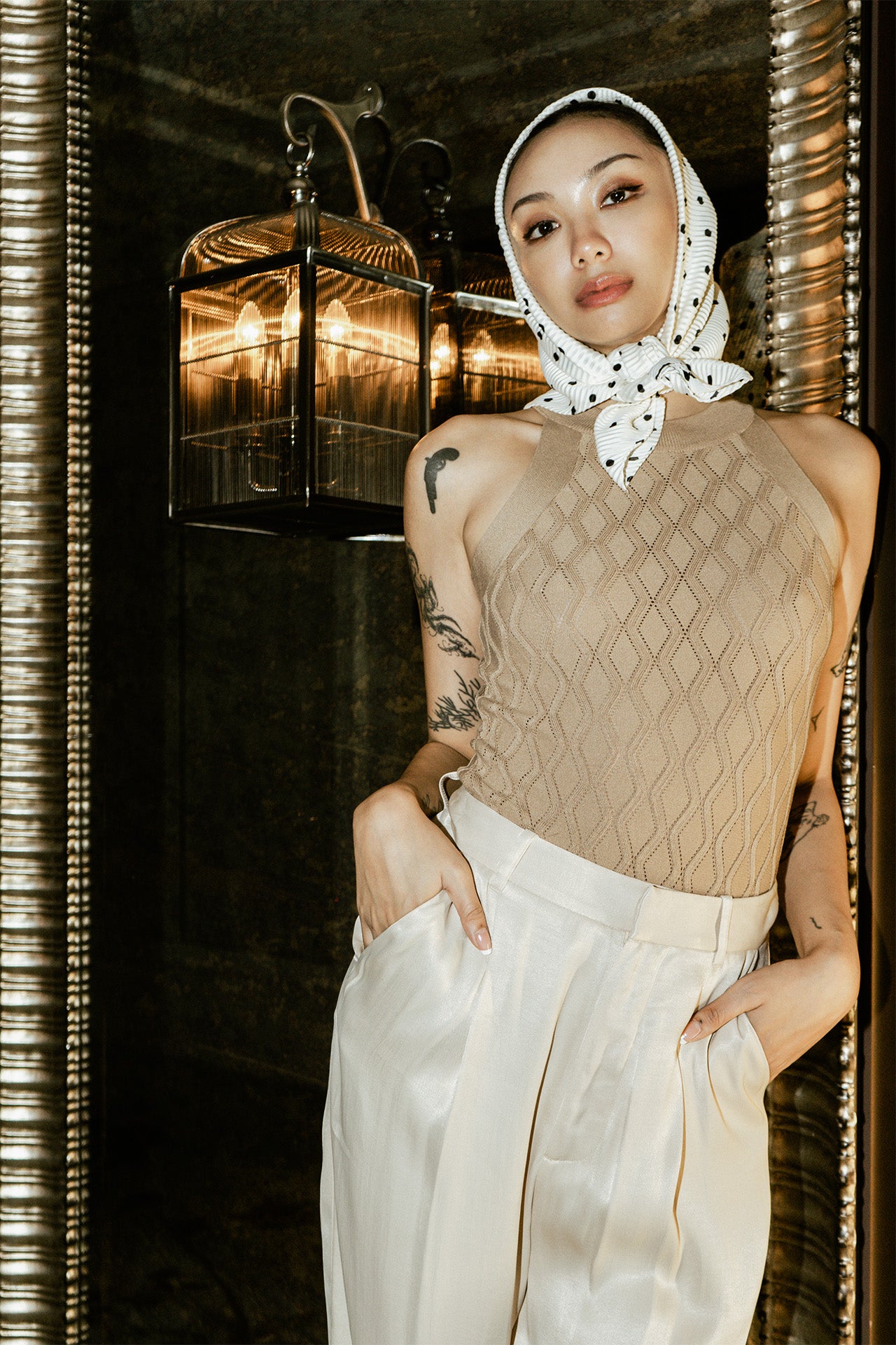 水波紋削肩連體衣