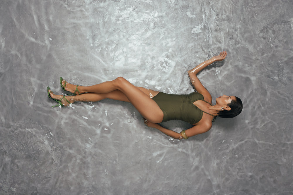 Christina x HÁI | Halter Ruched One-Piece Swimsuit - Emerald Green