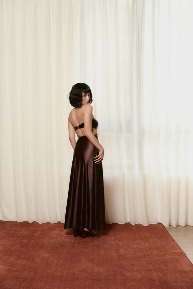 Second Skin Satiny | The Island Halter Maxi Dress ~ Maya Cocoa