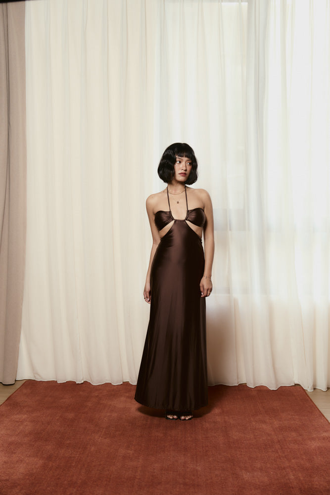 Second Skin Satiny | The Island Halter Maxi Dress ~ Maya Cocoa