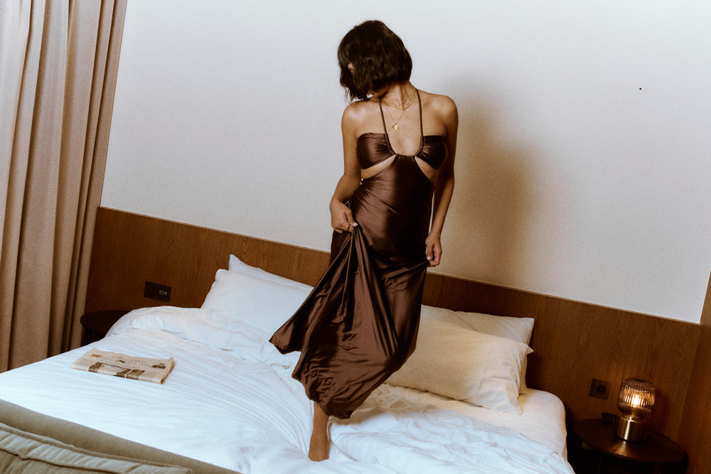 Second Skin Satiny | The Island Halter Maxi Dress ~ Maya Cocoa