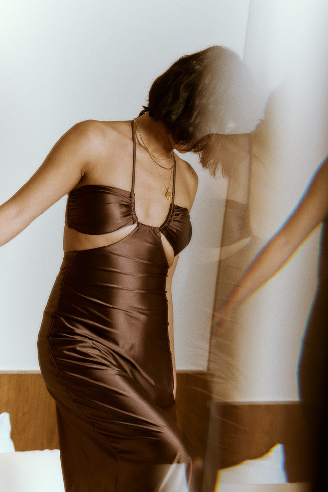 Second Skin Satiny | The Island Halter Maxi Dress ~ Maya Cocoa
