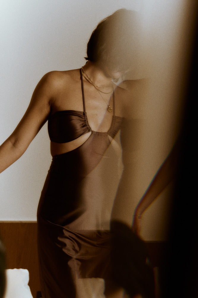 Second Skin Satiny | The Island Halter Maxi Dress ~ Maya Cocoa