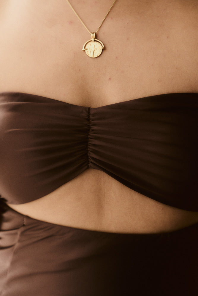 Second Skin|Satiny - Sweetheart Ruched Maxi Dress - Maya Cocoa