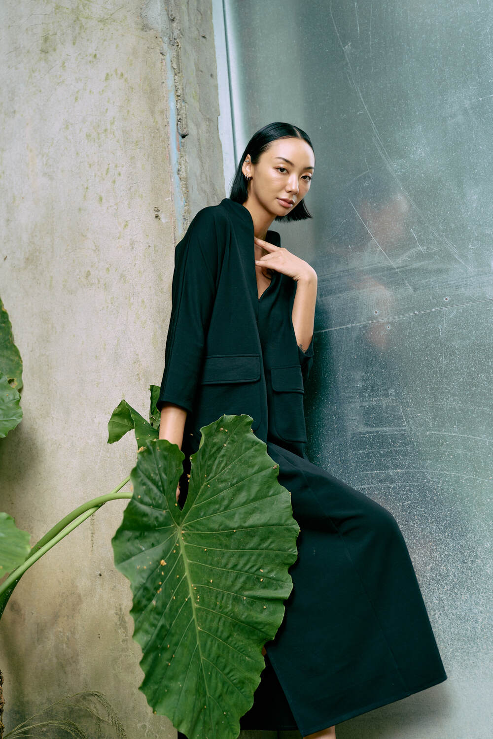 The Eco Edit ~ Straight-line pocket Maxi Dress - Onyx Black