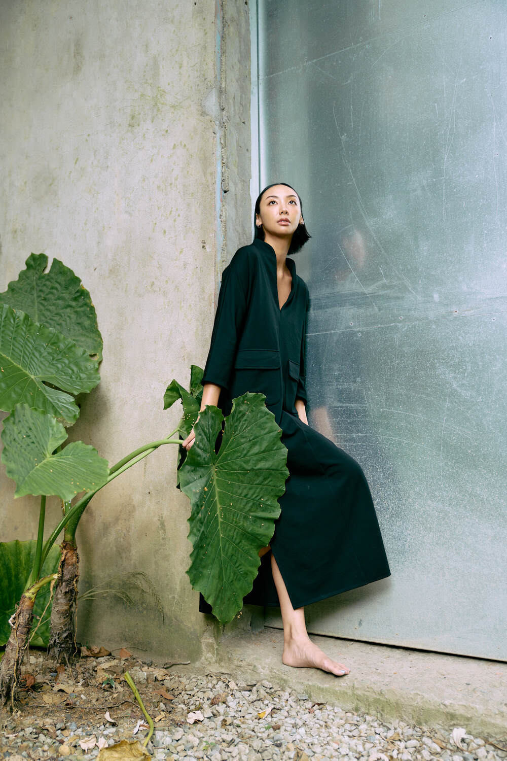 The Eco Edit ~ Straight-line pocket Maxi Dress - Onyx Black