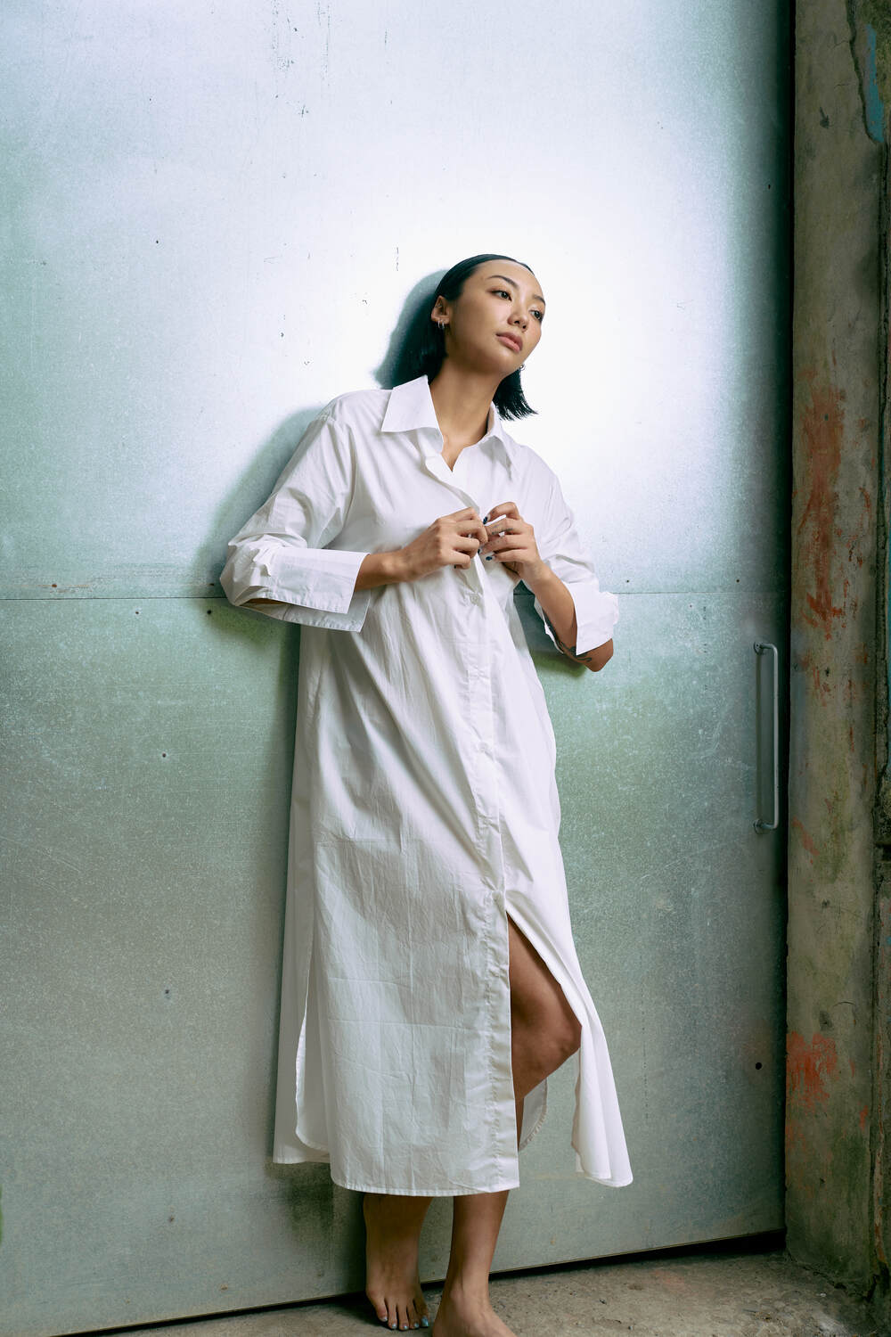 The Eco Edit ~ Relaxed Fit Boyfriend Shirt Dress - Galactic White