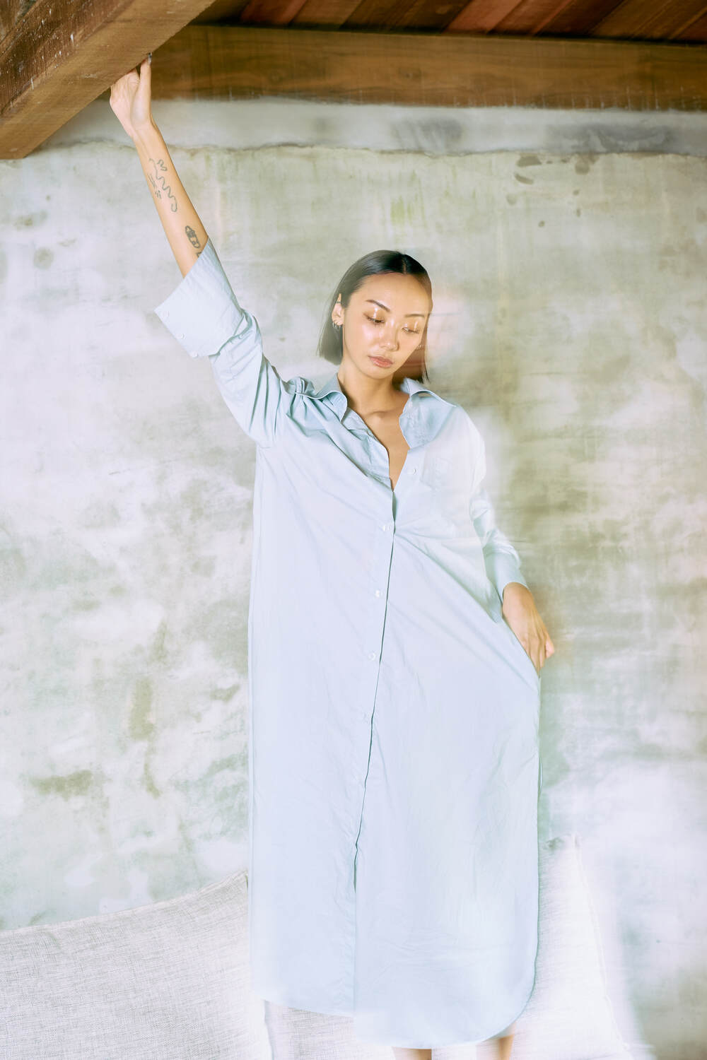 The Eco Edit ~ Relaxed Fit Boyfriend Shirt Dress - Sunrise Blue