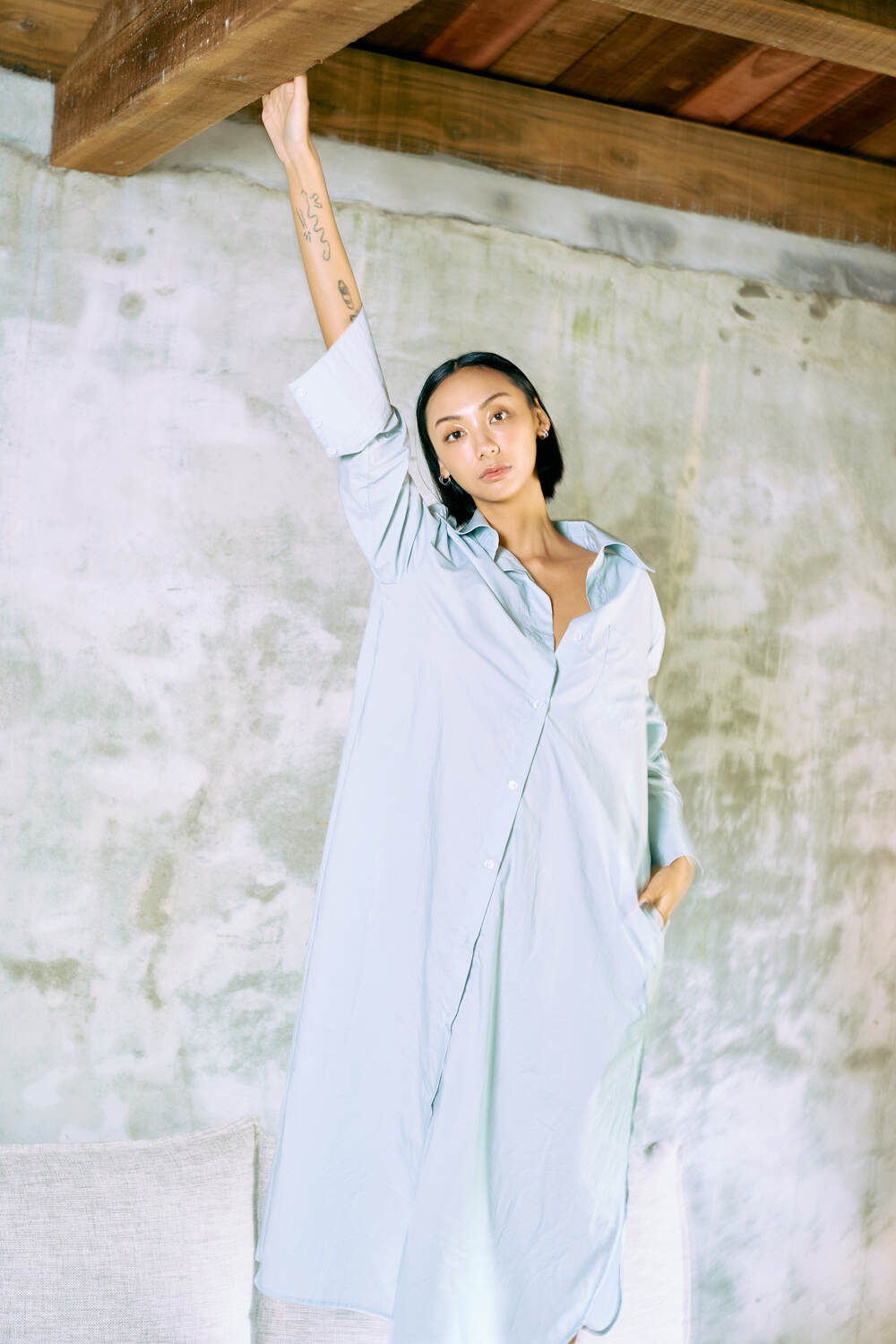 The Eco Edit ~ Relaxed Fit Boyfriend Shirt Dress - Sunrise Blue