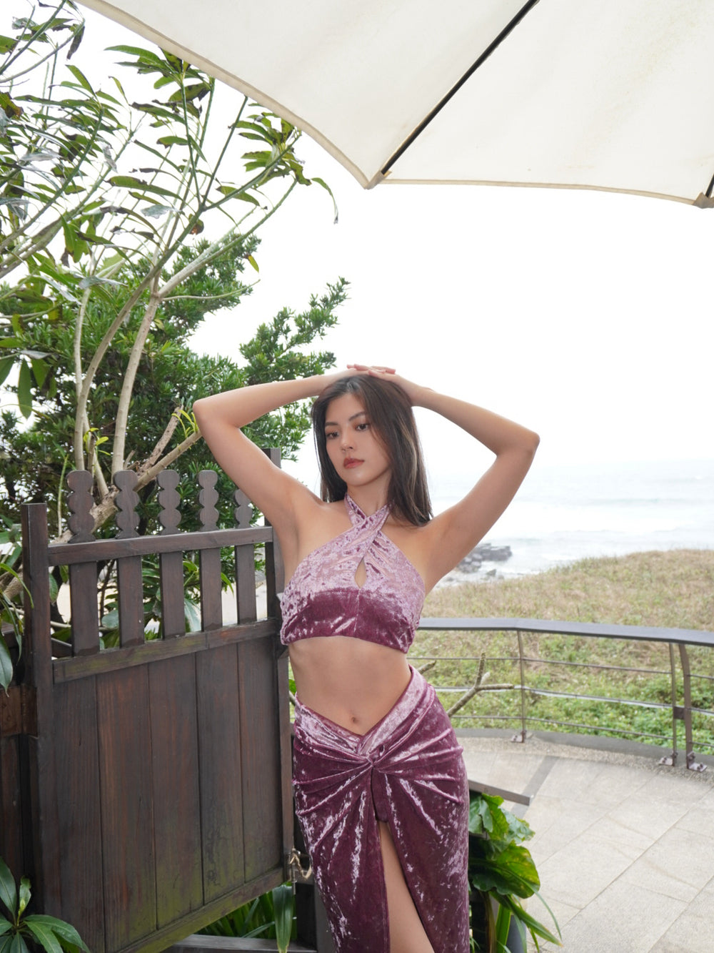 Coral Mirage ~ Halterneck Top - Velvet Pink