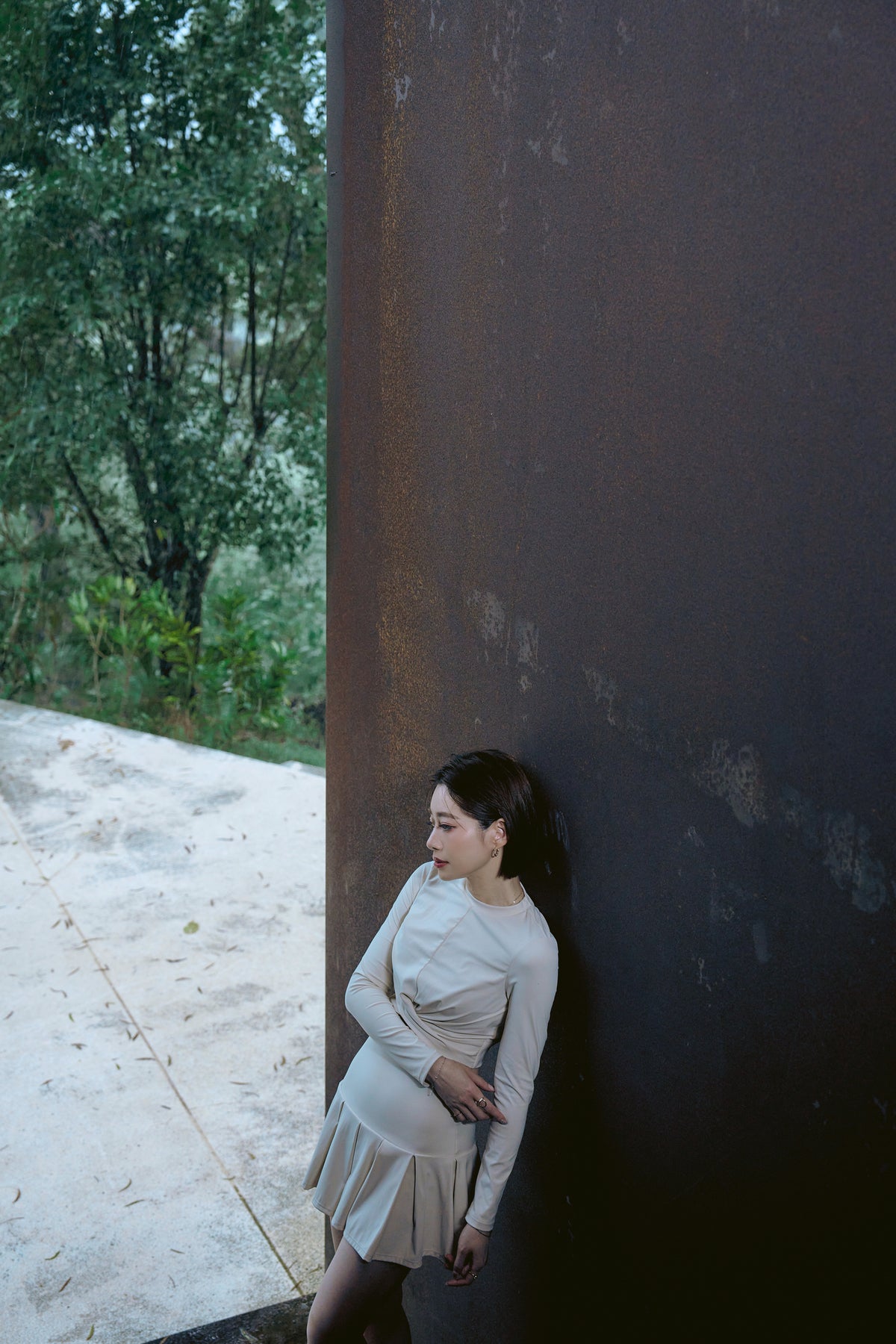 泉肌 | 交叉設計長袖泳裝上衣 - 暖泉米