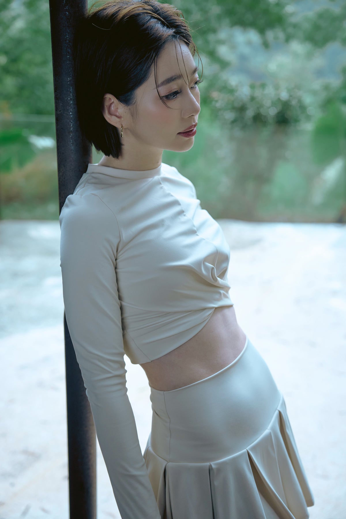 泉肌 | 交叉設計長袖泳裝上衣 - 暖泉米