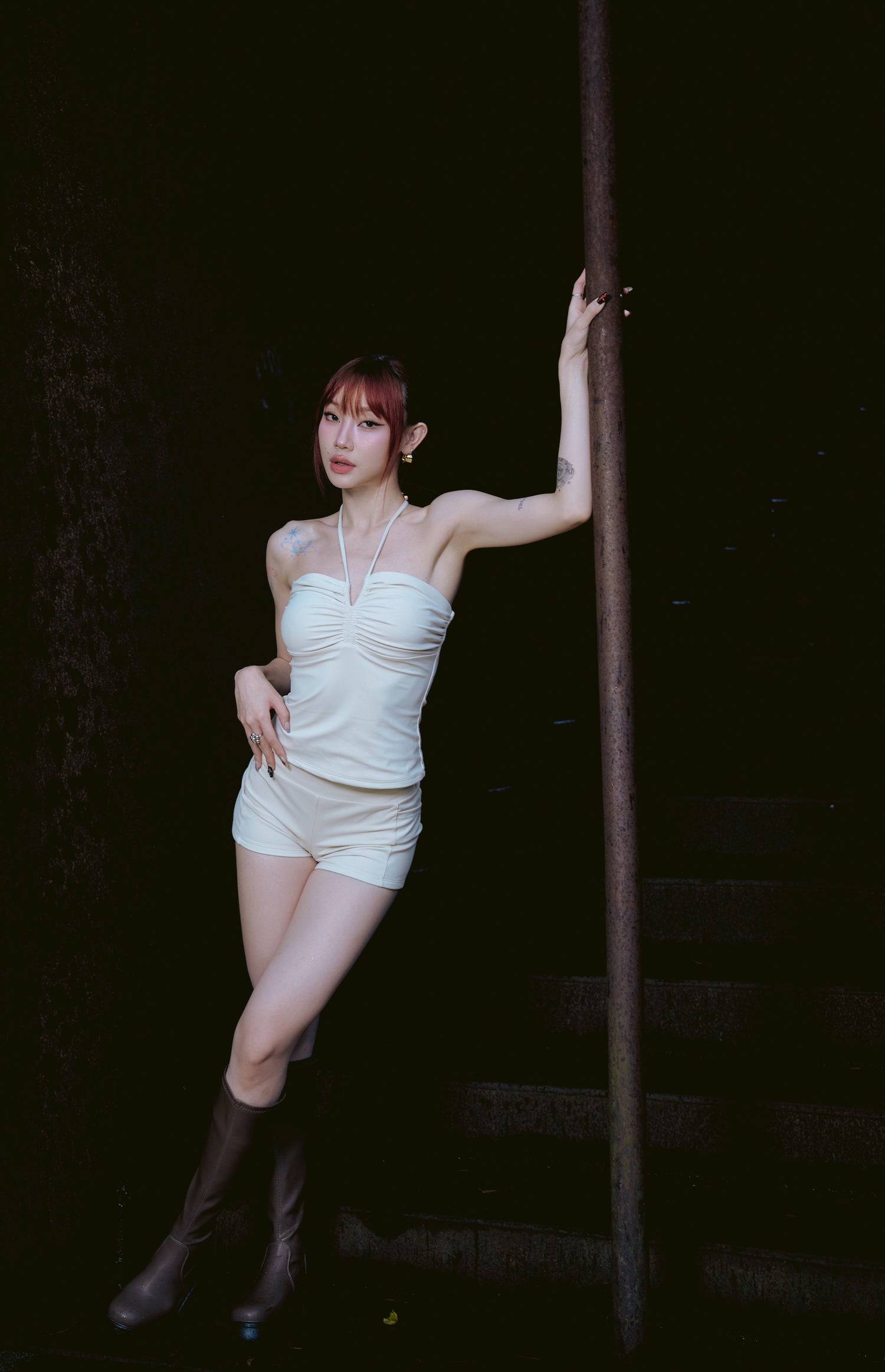 泉肌 | 繞頸抽皺泳裝上衣 - 暖泉米