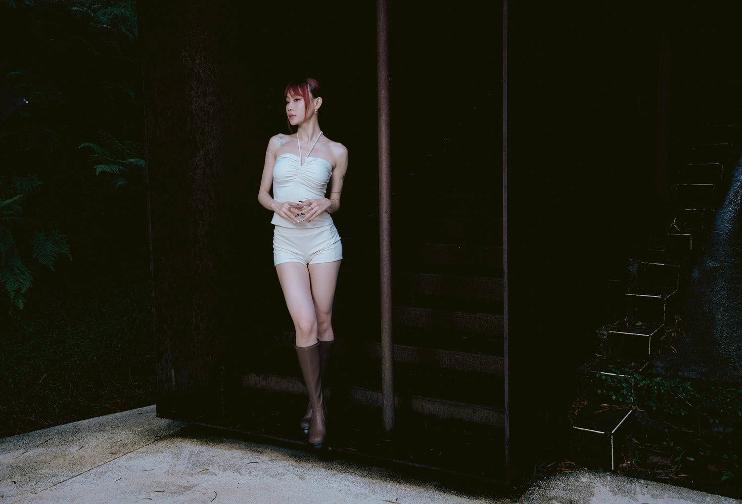 泉肌 | 繞頸抽皺泳裝上衣 - 暖泉米