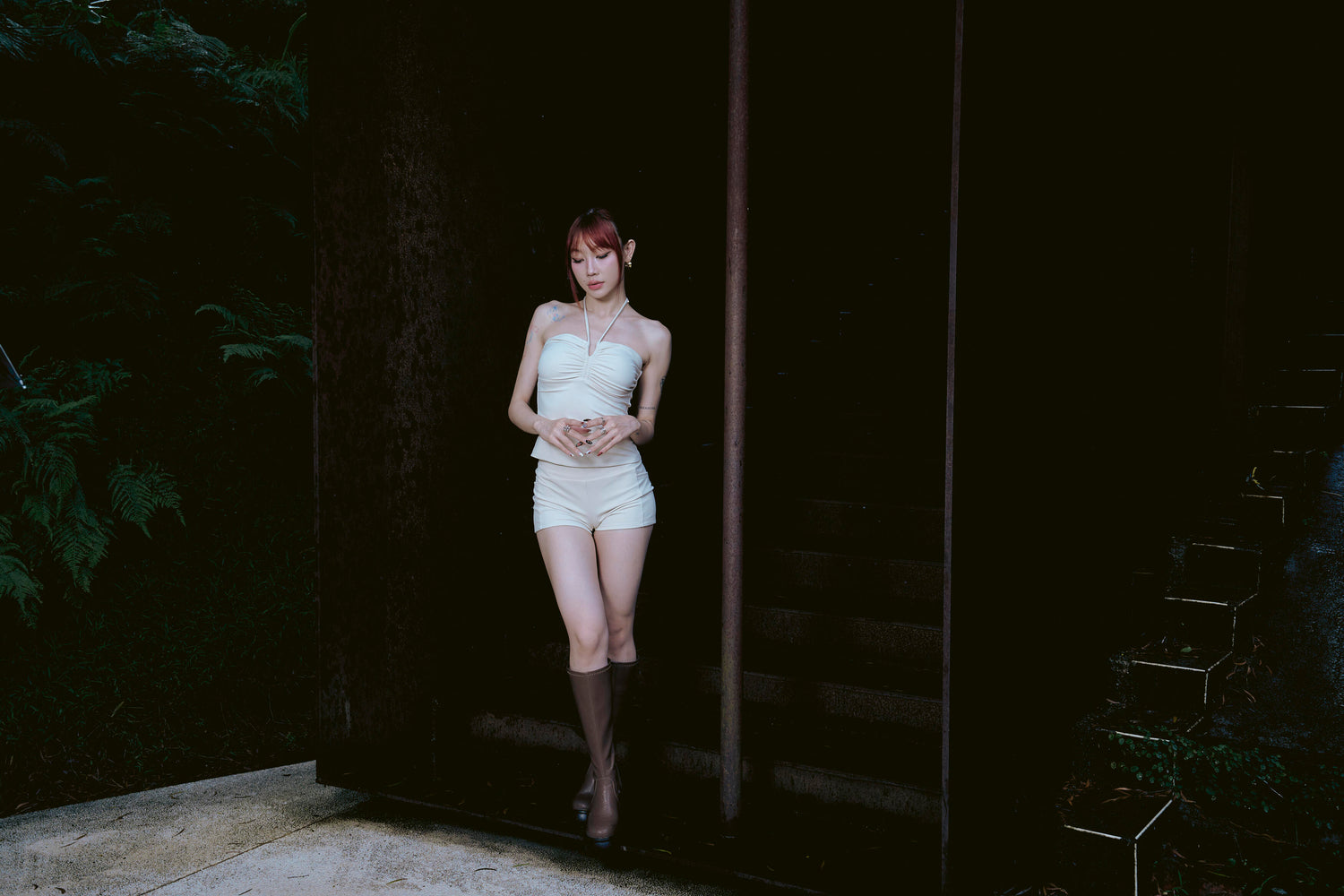 泉肌 | 繞頸抽皺泳裝上衣 - 暖泉米