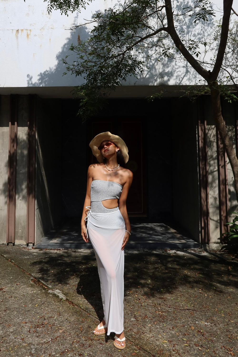 複膚|網紗透膚長裙 - 珍珠白