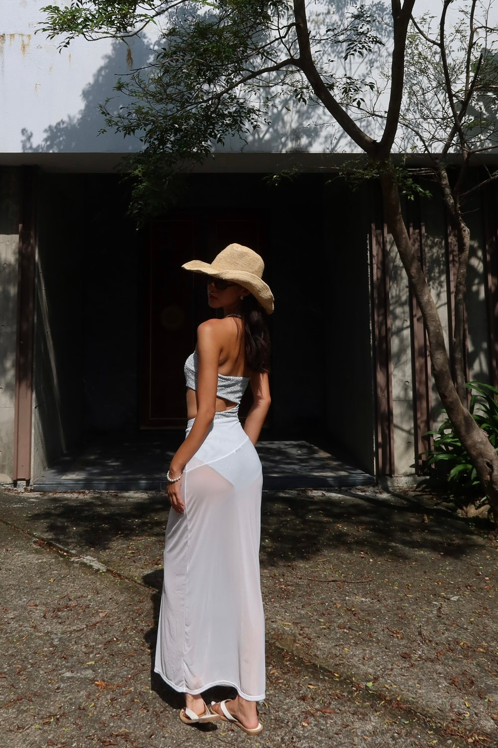 複膚|網紗透膚長裙 - 珍珠白