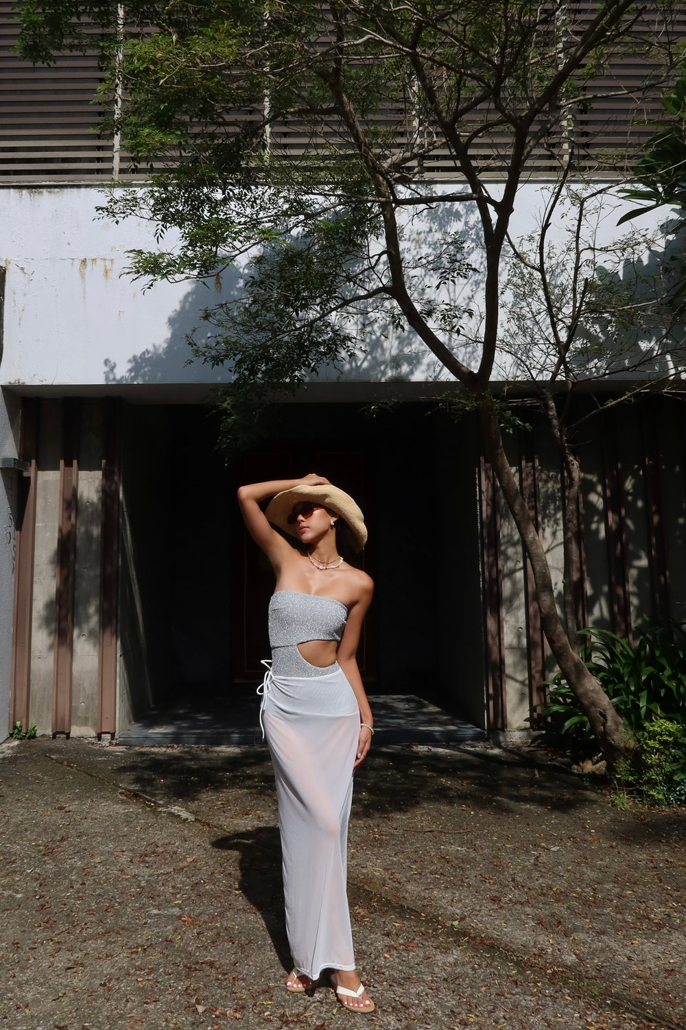 複膚|網紗透膚長裙 - 珍珠白