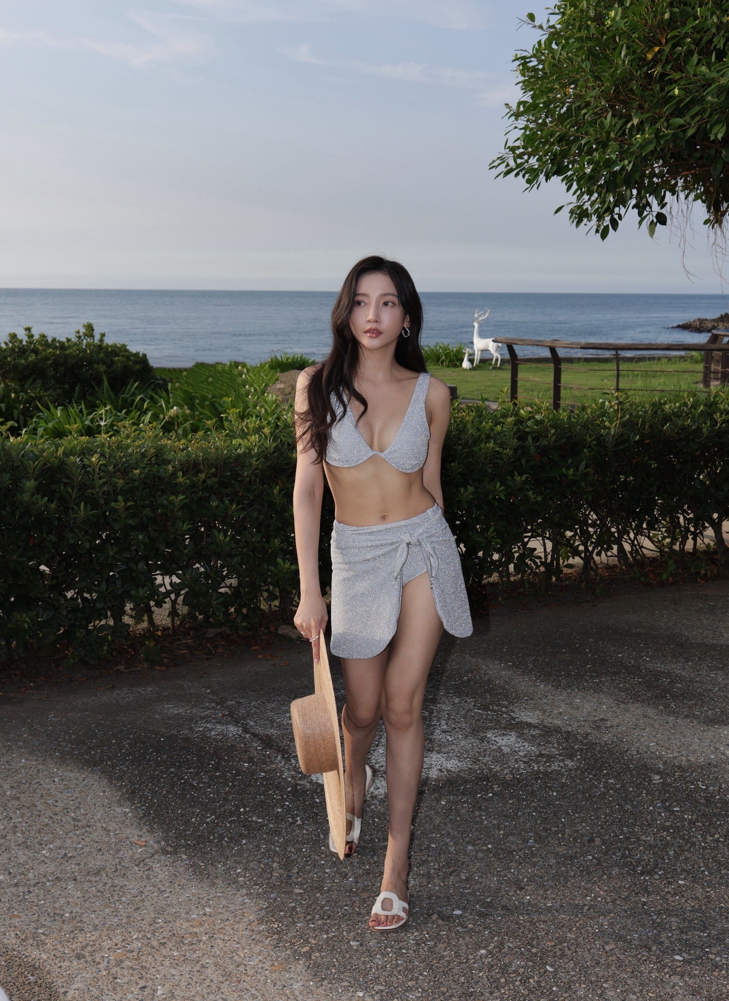 Stardust | High Slit Mini Skirt - Starry White