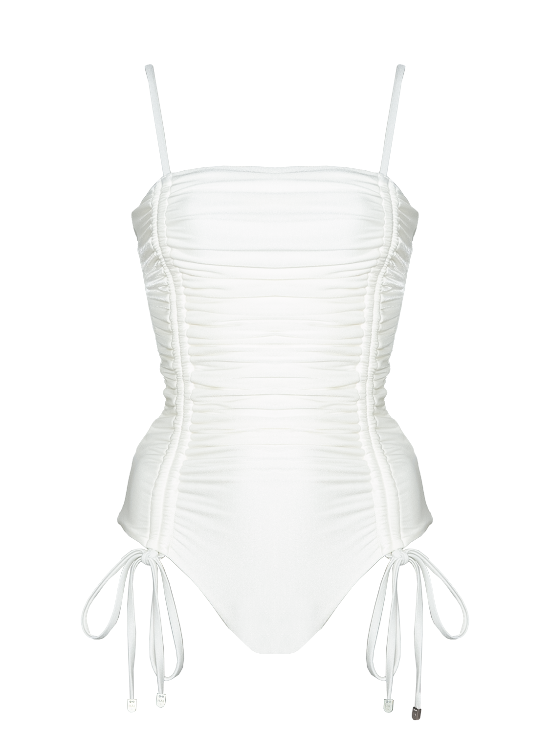 (NO PADDING) Second Skin Shimmer | Ribbon-tie Ruched One-piece Swimsuit ~ Galactic White