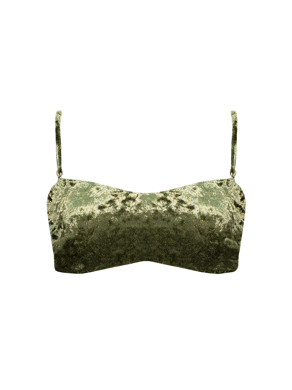 Coral Mirage | Spaghetti Strap Bandeau Bikini Top ~ Velvet Green