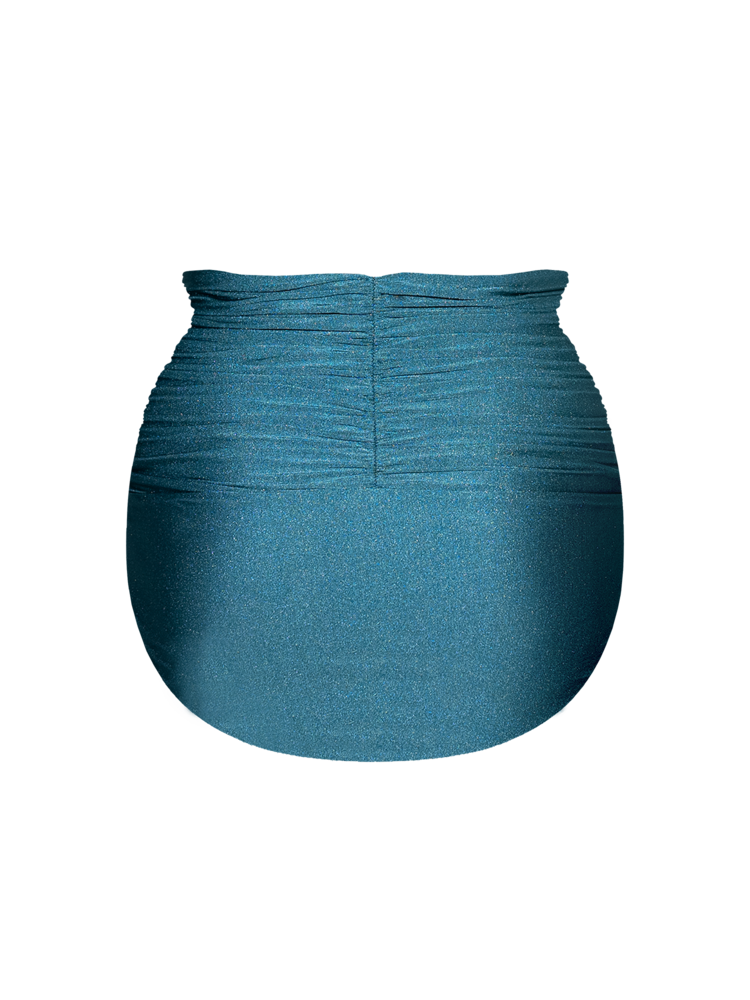 複膚|珠光 - 超高腰細摺泳褲 - 碧璽青