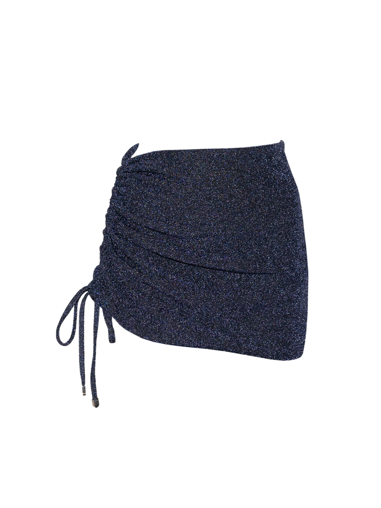 Stardust ~ Ruched Drawstring Mini Skirt - Navy