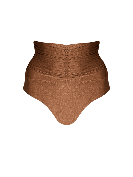 Second Skin | Shimmer ~ Super High-Waisted Ruched Bikini Bottom - Spice Bronze