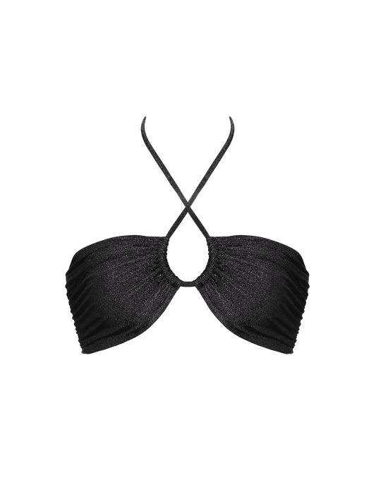 Second Skin | Shimmer ~  Halterneck Ruched Bikini Top - Onyx Black