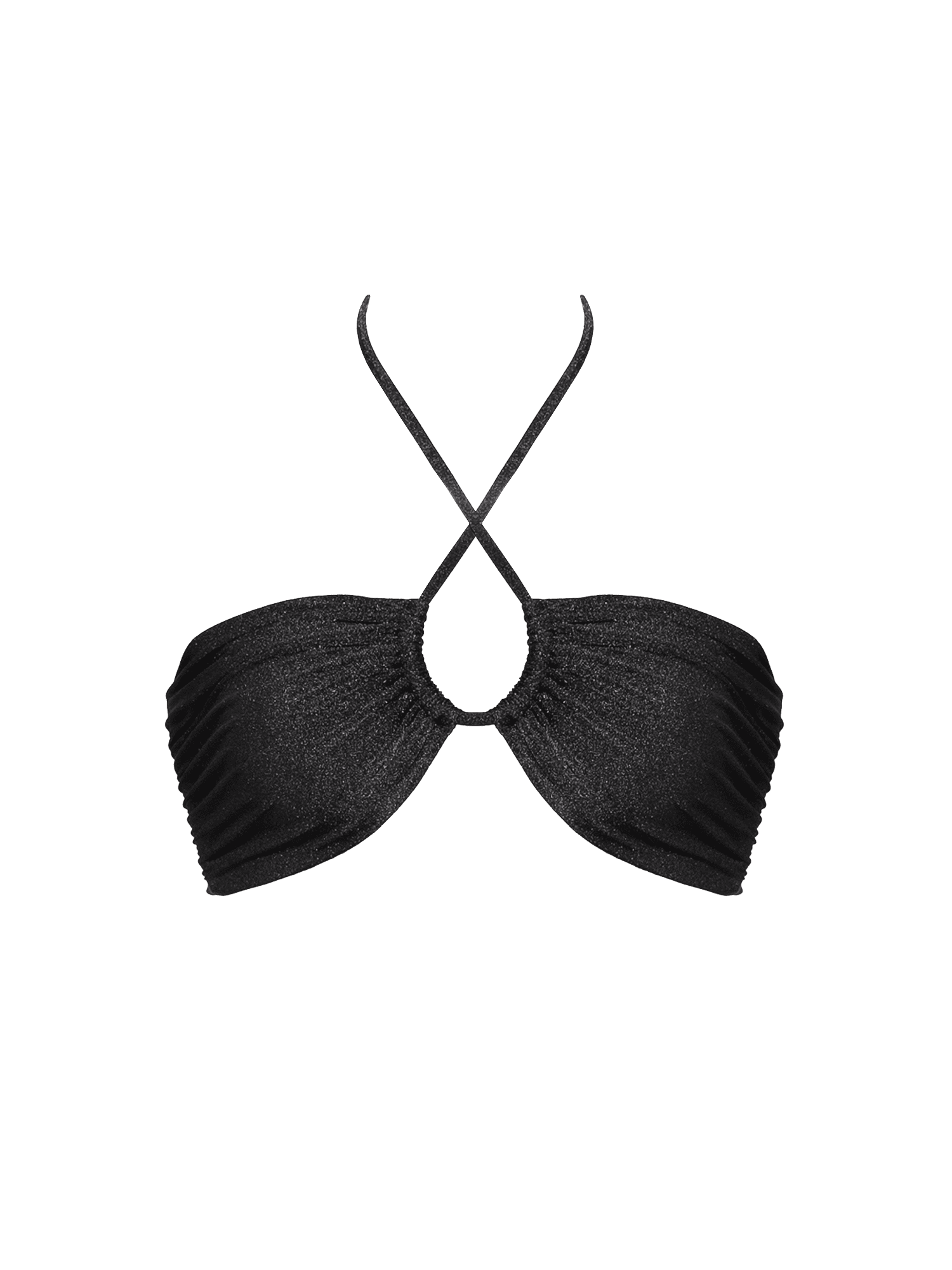 Second Skin | Shimmer ~  Halterneck Ruched Bikini Top - Onyx Black