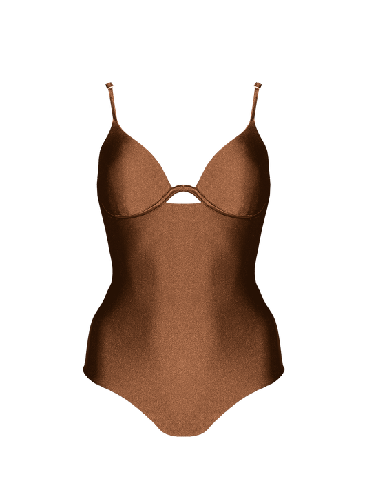 Second Skin|Shimmer ~ W-shaped Underwire One-Piece - Spice Bronze