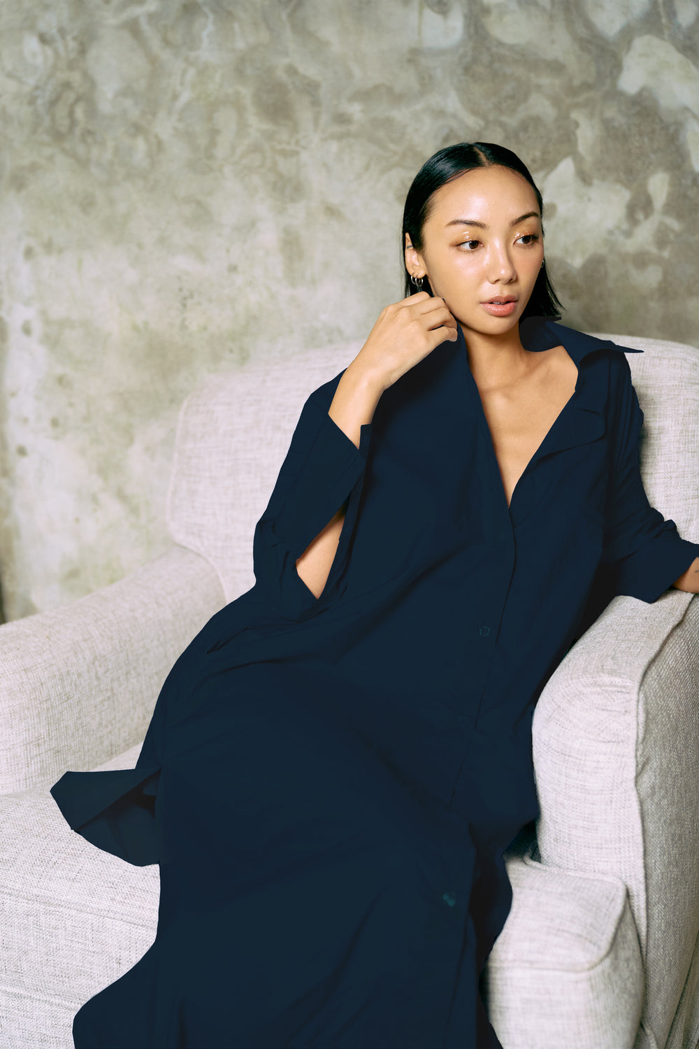 The Eco Edit ~ Relaxed Fit Boyfriend Shirt Dress - Navy